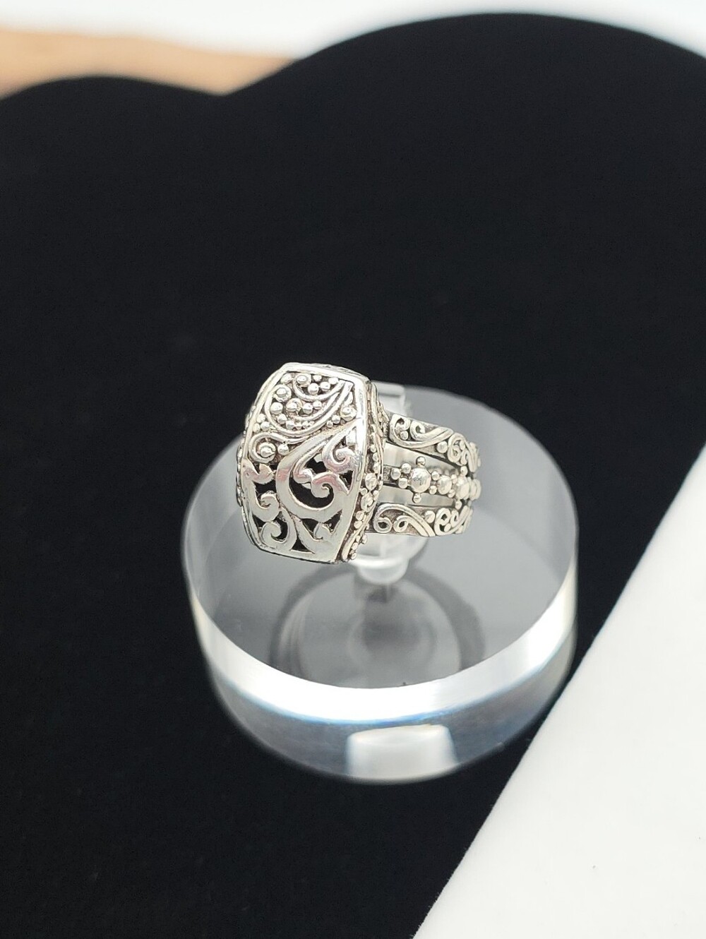 Sarda 925 Sterling Silver Bali Style Filigree Swirl Split Shank Boho Ring 6